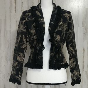 SilkLand Black Ruffled Trim Silk Jacket